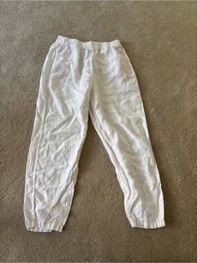 Zara White Linen Pants with Elastic Waistband